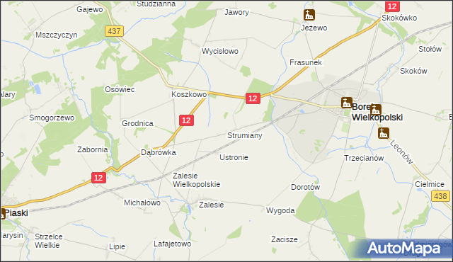 mapa Strumiany gmina Borek Wielkopolski, Strumiany gmina Borek Wielkopolski na mapie Targeo