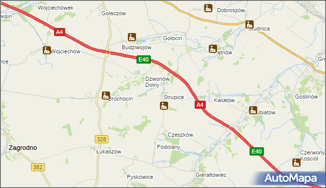 mapa Strupice gmina Chojnów, Strupice gmina Chojnów na mapie Targeo