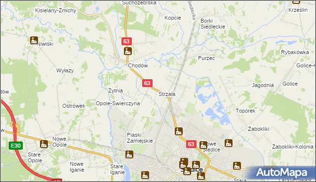 mapa Strzała gmina Siedlce, Strzała gmina Siedlce na mapie Targeo