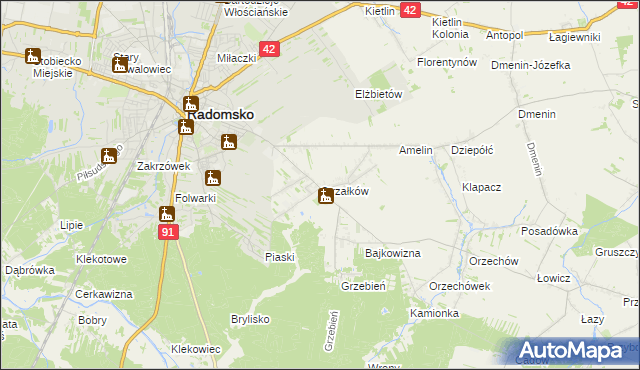 mapa Strzałków gmina Radomsko, Strzałków gmina Radomsko na mapie Targeo