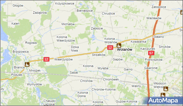mapa Strzałków gmina Wolanów, Strzałków gmina Wolanów na mapie Targeo