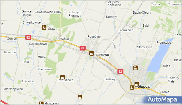 mapa Strzałkowo powiat słupecki, Strzałkowo powiat słupecki na mapie Targeo