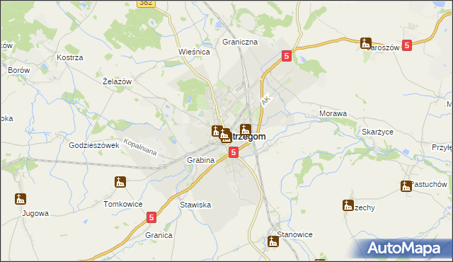 mapa Strzegom powiat świdnicki, Strzegom powiat świdnicki na mapie Targeo