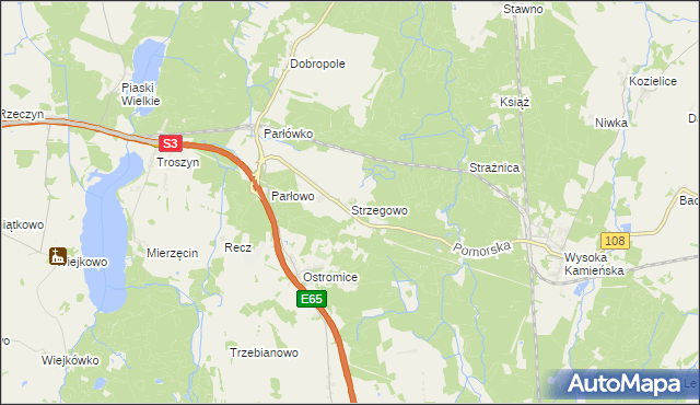 mapa Strzegowo gmina Wolin, Strzegowo gmina Wolin na mapie Targeo