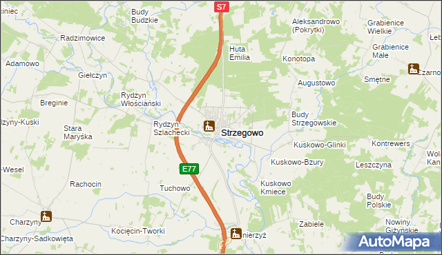 mapa Strzegowo powiat mławski, Strzegowo powiat mławski na mapie Targeo