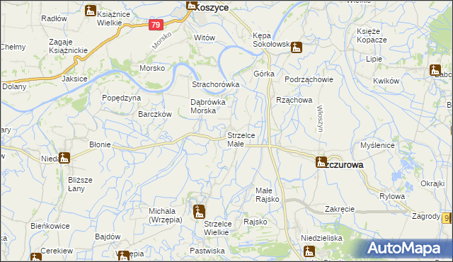 mapa Strzelce Małe gmina Szczurowa, Strzelce Małe gmina Szczurowa na mapie Targeo