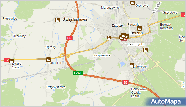 mapa Strzyżewice gmina Święciechowa, Strzyżewice gmina Święciechowa na mapie Targeo