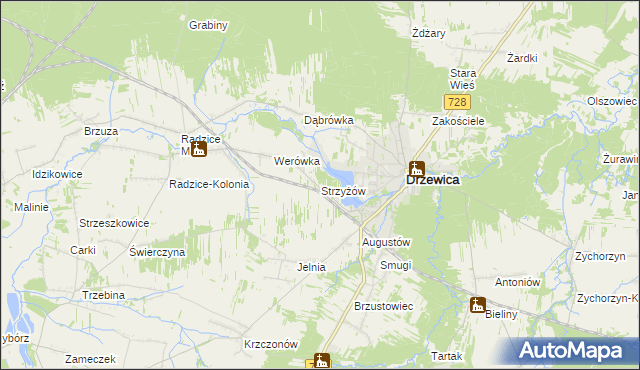 mapa Strzyżów gmina Drzewica, Strzyżów gmina Drzewica na mapie Targeo