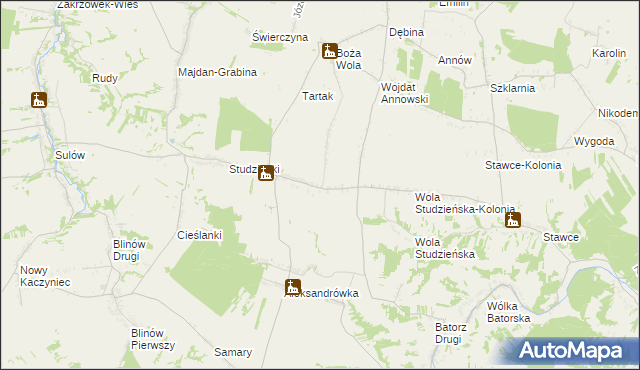 mapa Studzianki-Kolonia gmina Zakrzówek, Studzianki-Kolonia gmina Zakrzówek na mapie Targeo