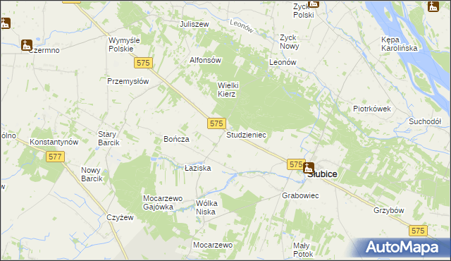 mapa Studzieniec gmina Słubice, Studzieniec gmina Słubice na mapie Targeo