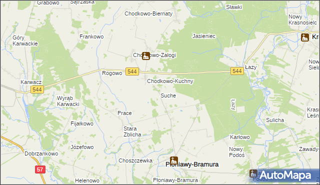 mapa Suche gmina Płoniawy-Bramura, Suche gmina Płoniawy-Bramura na mapie Targeo