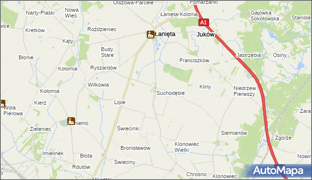 mapa Suchodębie gmina Łanięta, Suchodębie gmina Łanięta na mapie Targeo