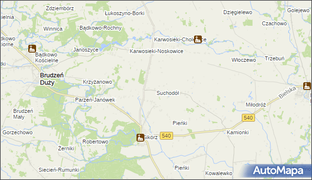 mapa Suchodół gmina Brudzeń Duży, Suchodół gmina Brudzeń Duży na mapie Targeo