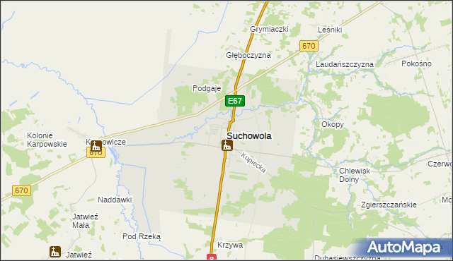 mapa Suchowola powiat sokólski, Suchowola powiat sokólski na mapie Targeo