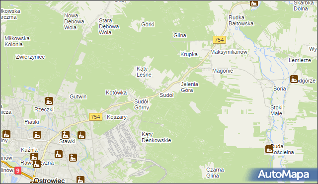 mapa Sudół gmina Bodzechów, Sudół gmina Bodzechów na mapie Targeo