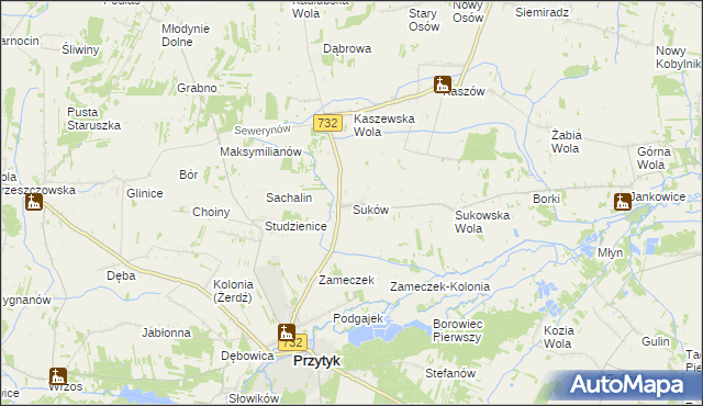 mapa Suków gmina Przytyk, Suków gmina Przytyk na mapie Targeo