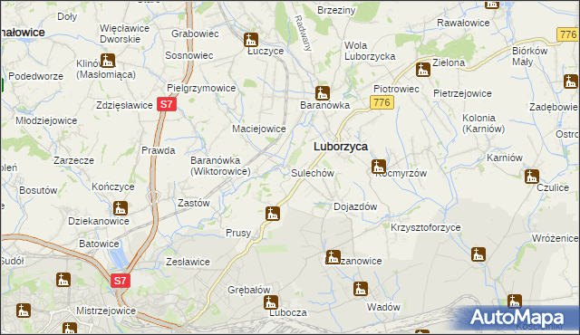 mapa Sulechów gmina Kocmyrzów-Luborzyca, Sulechów gmina Kocmyrzów-Luborzyca na mapie Targeo