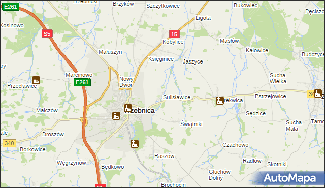 mapa Sulisławice gmina Trzebnica, Sulisławice gmina Trzebnica na mapie Targeo