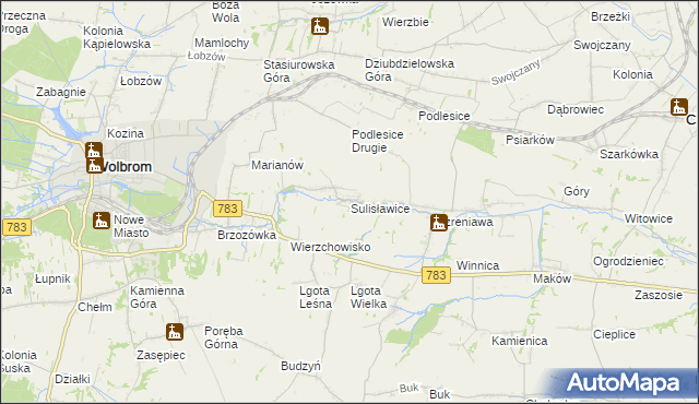 mapa Sulisławice gmina Wolbrom, Sulisławice gmina Wolbrom na mapie Targeo