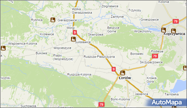 mapa Suliszów gmina Łoniów, Suliszów gmina Łoniów na mapie Targeo