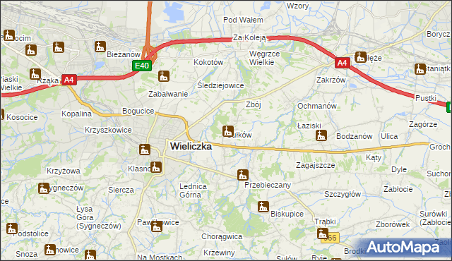 mapa Sułków gmina Wieliczka, Sułków gmina Wieliczka na mapie Targeo