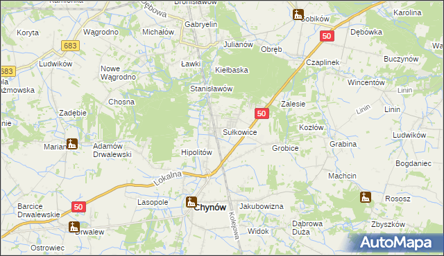 mapa Sułkowice gmina Chynów, Sułkowice gmina Chynów na mapie Targeo