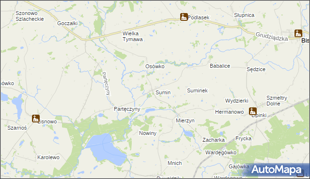mapa Sumin gmina Biskupiec, Sumin gmina Biskupiec na mapie Targeo