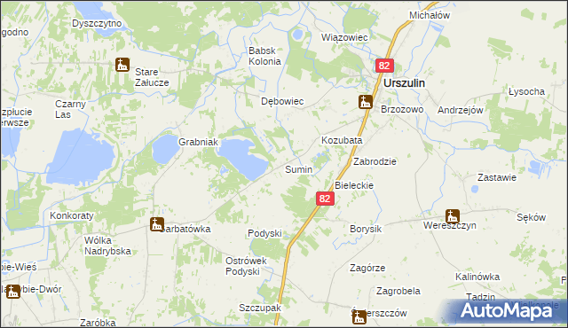 mapa Sumin gmina Urszulin, Sumin gmina Urszulin na mapie Targeo