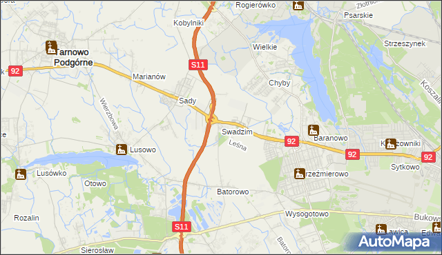 mapa Swadzim gmina Tarnowo Podgórne, Swadzim gmina Tarnowo Podgórne na mapie Targeo