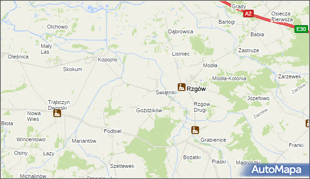 mapa Świątniki gmina Rzgów, Świątniki gmina Rzgów na mapie Targeo