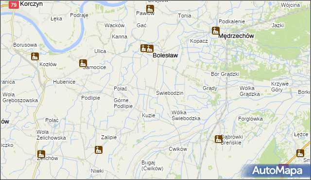 mapa Świebodzin gmina Bolesław, Świebodzin gmina Bolesław na mapie Targeo