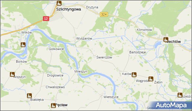 mapa Świerczów gmina Niechlów, Świerczów gmina Niechlów na mapie Targeo