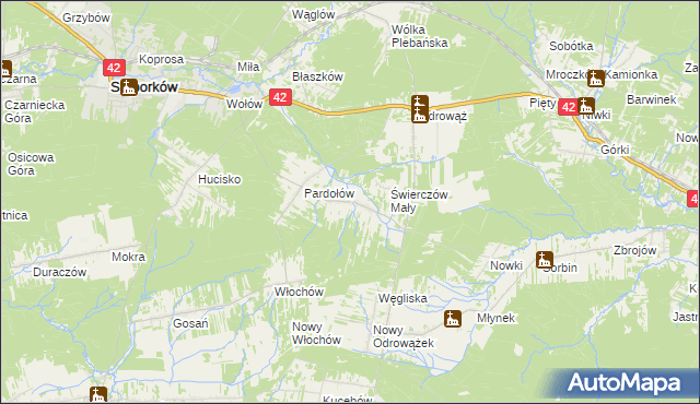 mapa Świerczów gmina Stąporków, Świerczów gmina Stąporków na mapie Targeo