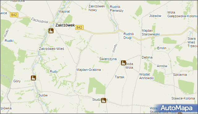mapa Świerczyna gmina Zakrzówek, Świerczyna gmina Zakrzówek na mapie Targeo