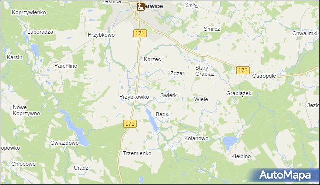 mapa Świerk gmina Barwice, Świerk gmina Barwice na mapie Targeo