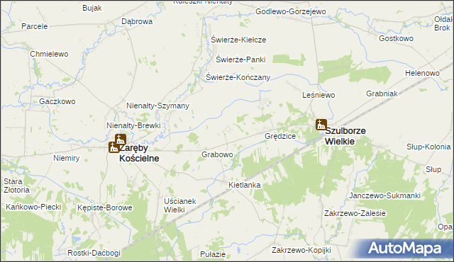 mapa Świerże-Kolonia gmina Zaręby Kościelne, Świerże-Kolonia gmina Zaręby Kościelne na mapie Targeo