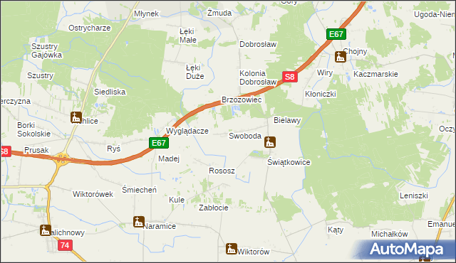 mapa Swoboda gmina Lututów, Swoboda gmina Lututów na mapie Targeo