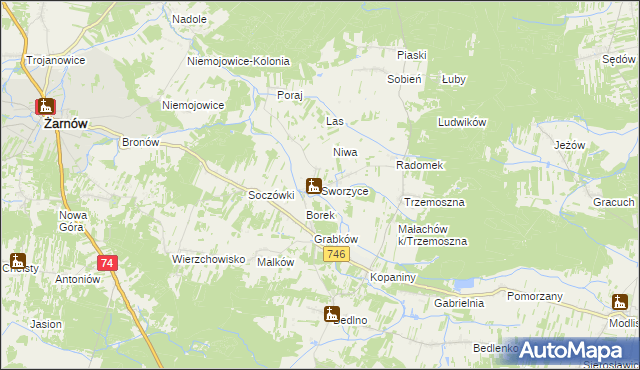 mapa Sworzyce gmina Końskie, Sworzyce gmina Końskie na mapie Targeo