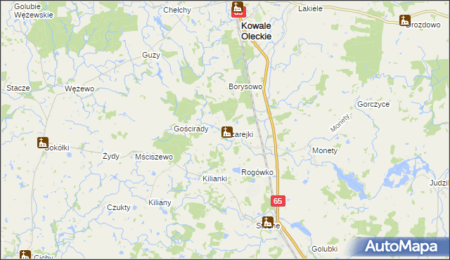 mapa Szarejki gmina Kowale Oleckie, Szarejki gmina Kowale Oleckie na mapie Targeo