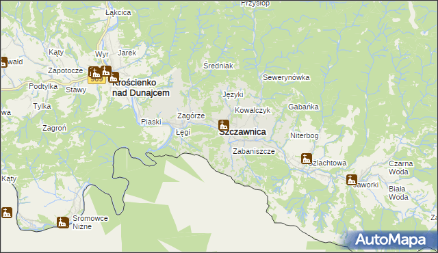 mapa Szczawnica, Szczawnica na mapie Targeo