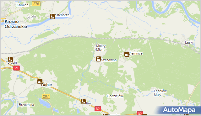 mapa Szczawno gmina Dąbie, Szczawno gmina Dąbie na mapie Targeo