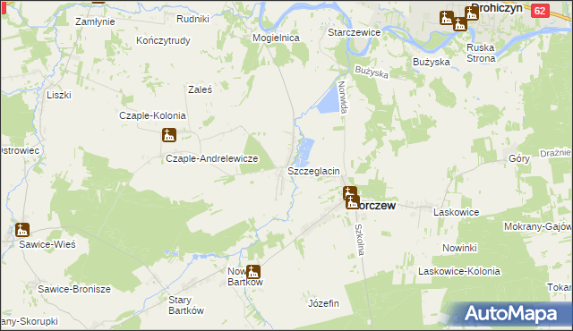 mapa Szczeglacin, Szczeglacin na mapie Targeo