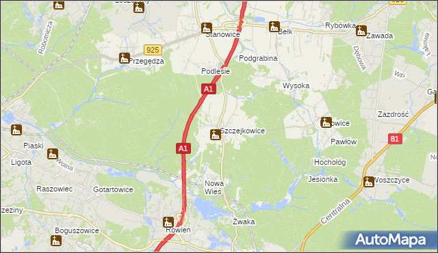 mapa Szczejkowice, Szczejkowice na mapie Targeo