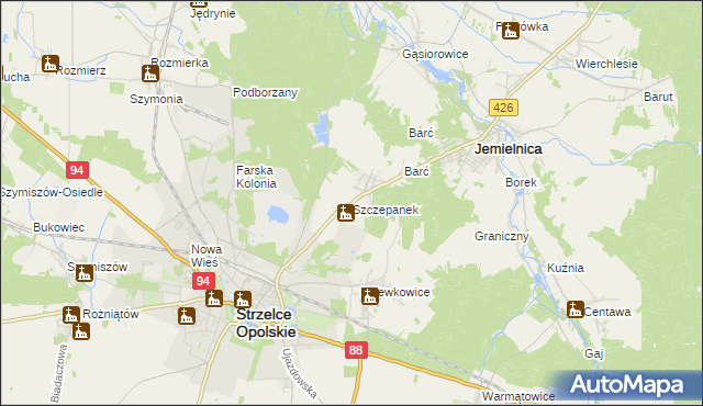 mapa Szczepanek gmina Strzelce Opolskie, Szczepanek gmina Strzelce Opolskie na mapie Targeo