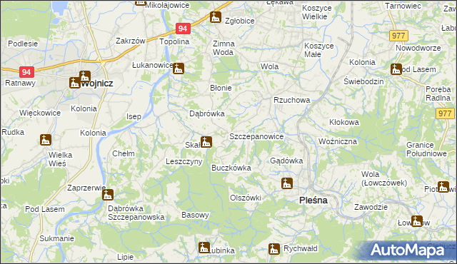 mapa Szczepanowice gmina Pleśna, Szczepanowice gmina Pleśna na mapie Targeo