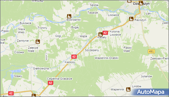 mapa Szczepany gmina Działoszyn, Szczepany gmina Działoszyn na mapie Targeo