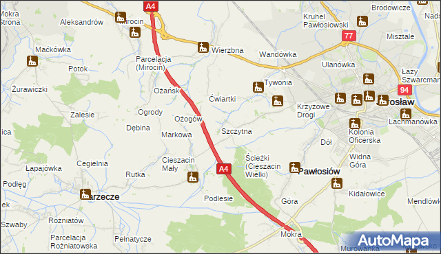 mapa Szczytna gmina Pawłosiów, Szczytna gmina Pawłosiów na mapie Targeo