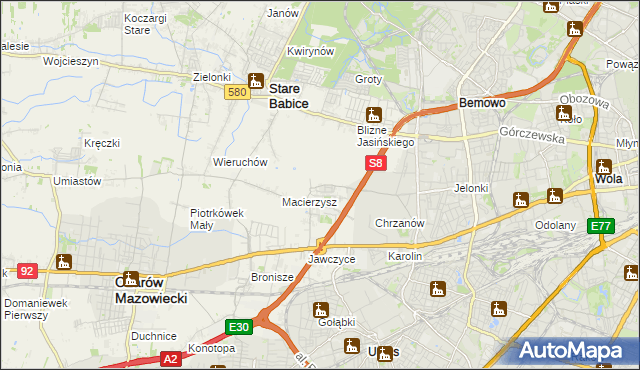 mapa Szeligi gmina Ożarów Mazowiecki, Szeligi gmina Ożarów Mazowiecki na mapie Targeo