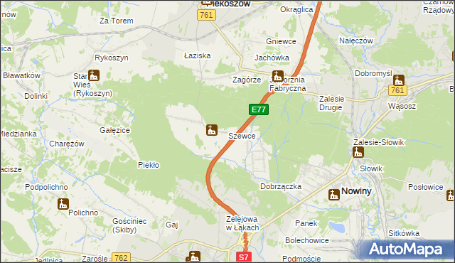 mapa Szewce gmina Sitkówka-Nowiny, Szewce gmina Sitkówka-Nowiny na mapie Targeo