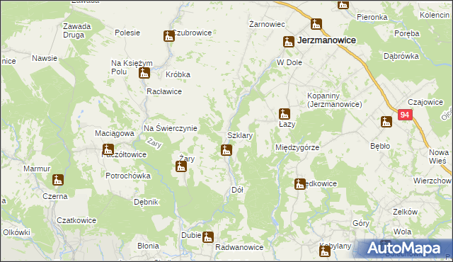 mapa Szklary gmina Jerzmanowice-Przeginia, Szklary gmina Jerzmanowice-Przeginia na mapie Targeo
